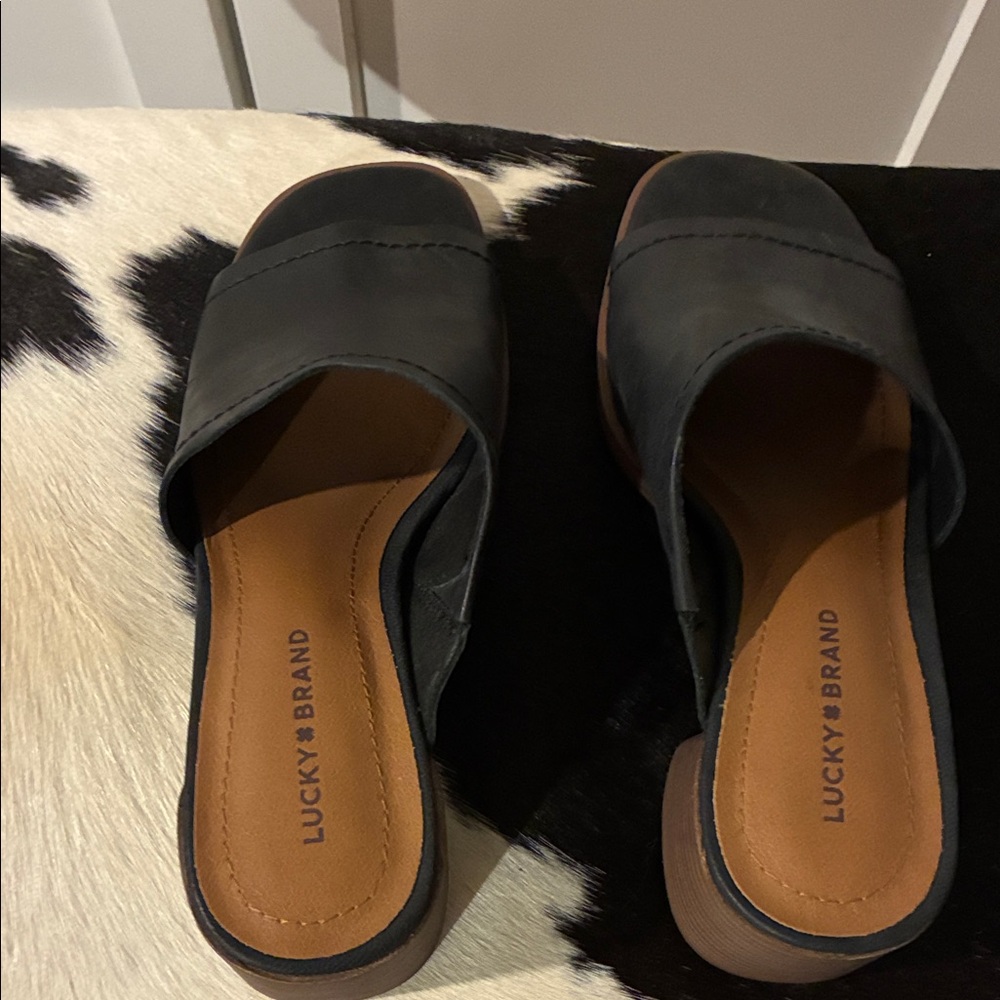 Lucky Brand Women's Black Leather Mules